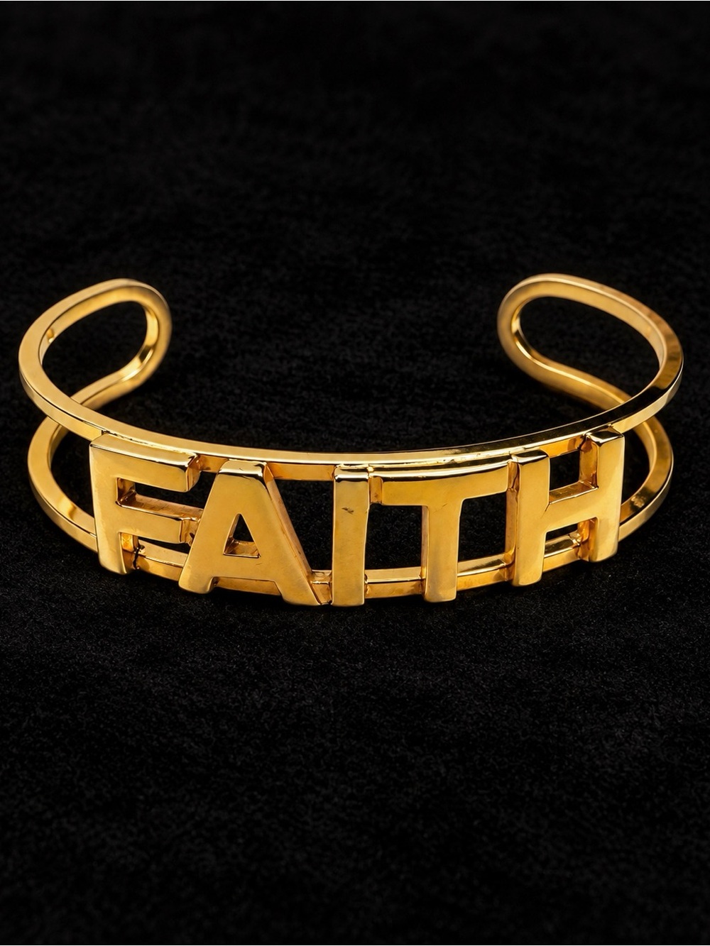 Vintage Gold Tone FAITH Open Cuff Bracelet Inspirational Statement